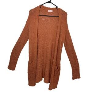 Pink Lily sweater cardigan knit women's medium long peach apricot nubby texture